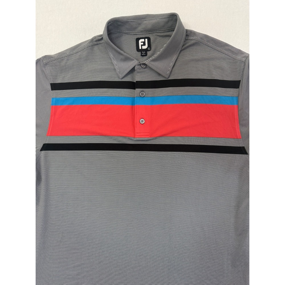 FootJoy Mens XL ProDry Golf Polo Shirt Grey Striped Performance Short Sleeve